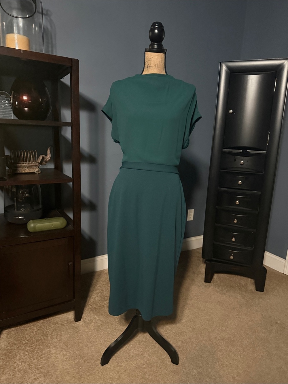 Express Teal Green Midi Dress with Waistband